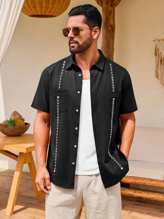 Runcati  Black Guayabera Linen Shirts