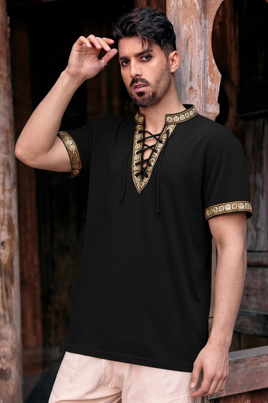 Runcati Black Lace Up Pirate Shirt