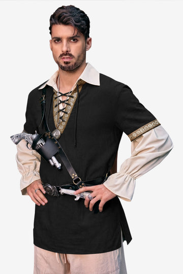 Runcati Black Lace Up Pirate Shirt