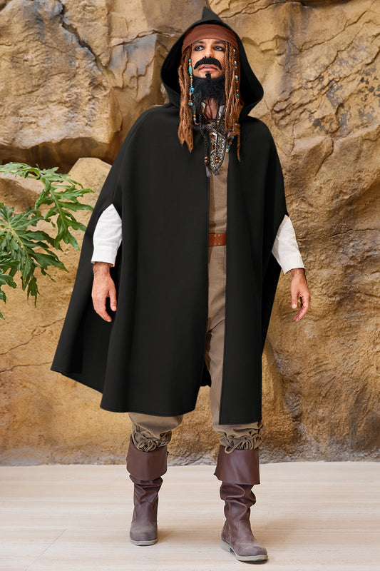 Runcati Black Medieval Hooded Cloak