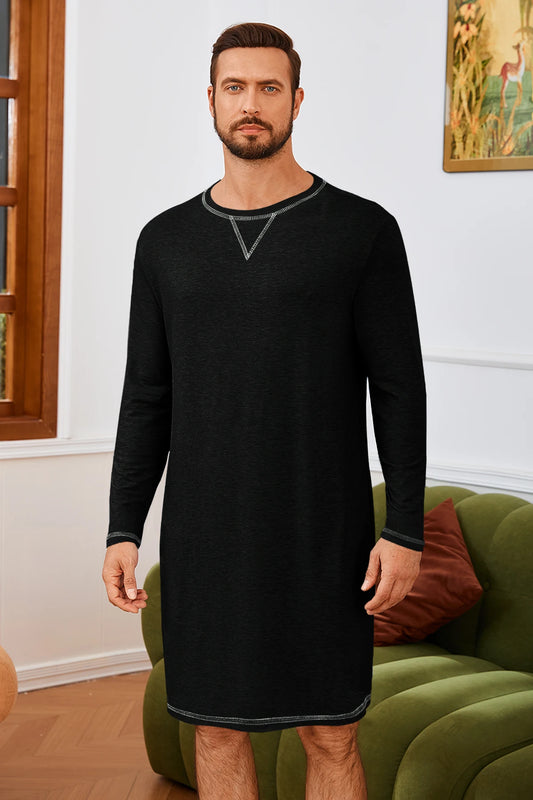 Runcati Black Mens Comfy Sleep Nightshirt