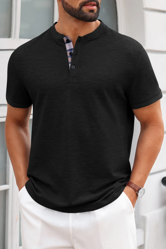 Runcati Black Plaid Henley T-Shirts