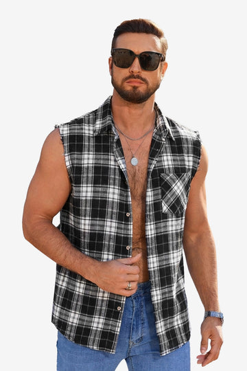 Runcati Black Sleeveless Plaid Shirts