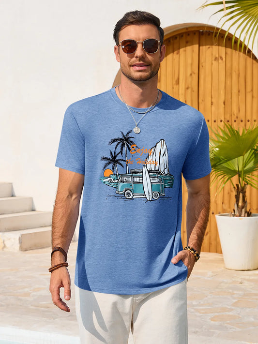 Runcati Blue Crew Neck Casual Shirt