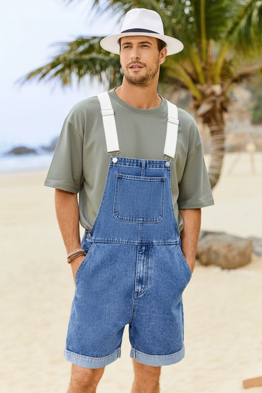 Runcati Blue Denim Bib Overall Shorts