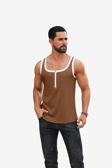 Runcati Brown Ribbed Gym Muscle Tank Top