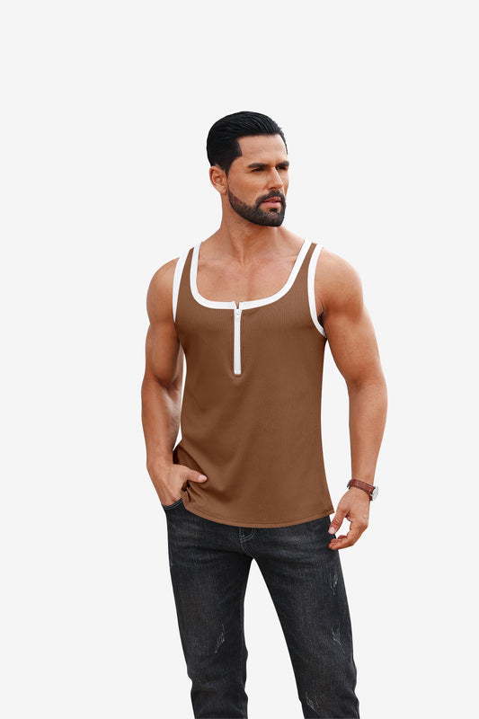 Runcati Brown Ribbed Gym Muscle Tank Top