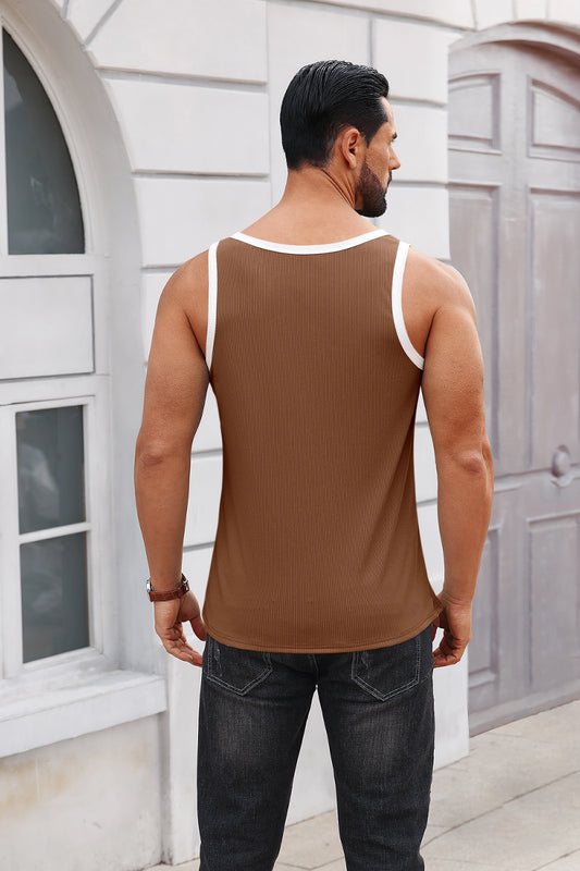 Runcati Brown Ribbed Gym Muscle Tank Top
