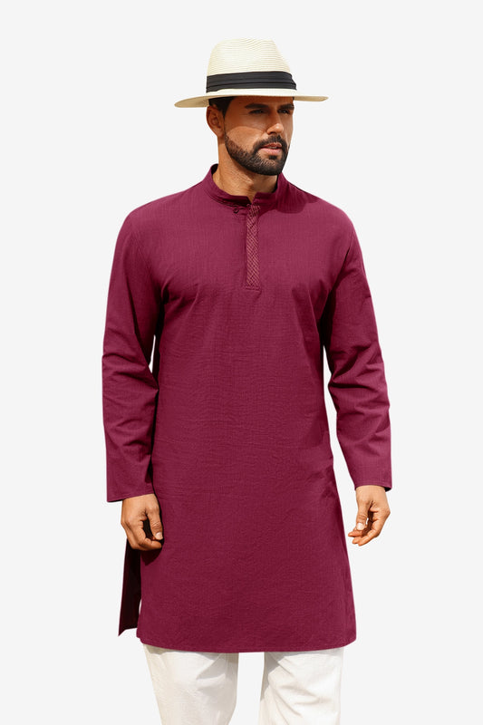 Runcati Burgundy Casual Henley Shirt