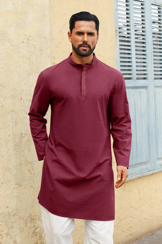 Runcati Burgundy Casual Henley Shirt