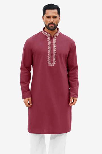Runcati Burgundy Embroidery Thobe Shirt
