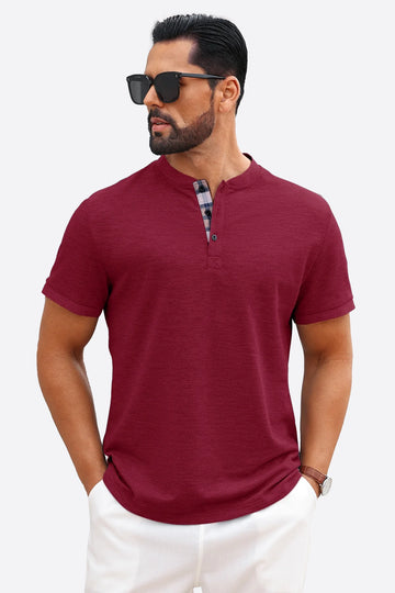 Runcati Burgundy Plaid Henley T-Shirts