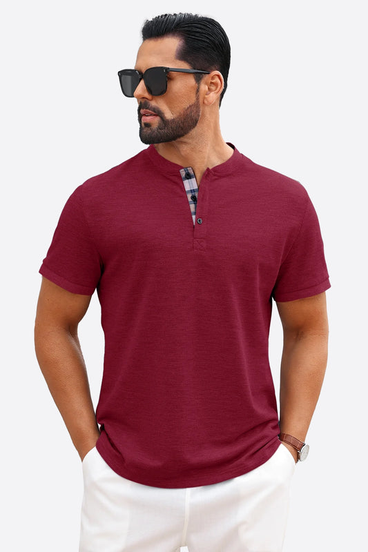 Runcati Burgundy Plaid Henley T-Shirts