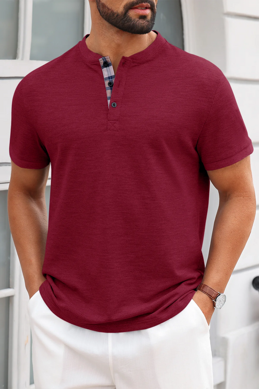 Runcati Burgundy Plaid Henley T-Shirts