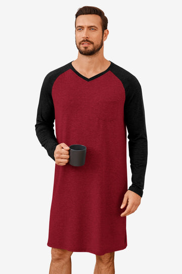 Runcati Burgundy V Neck Sleep Shirt