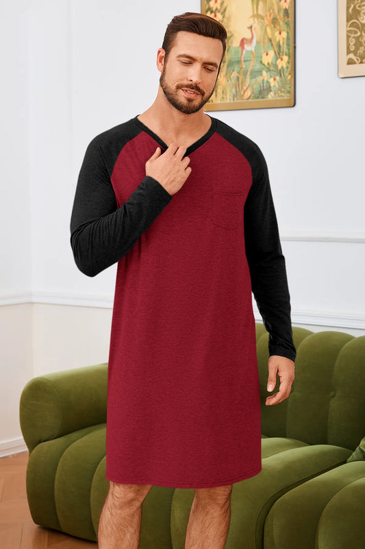 Runcati Burgundy V Neck Sleep Shirt