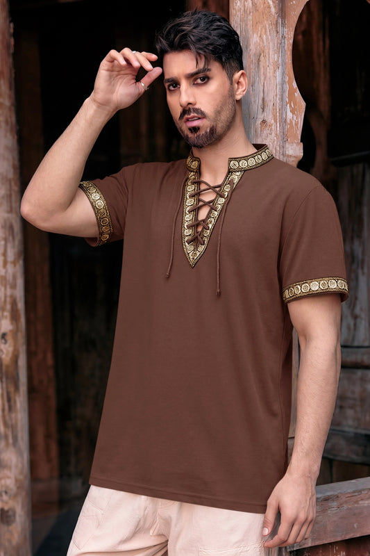 Runcati Coffee Lace Up Pirate Shirt
