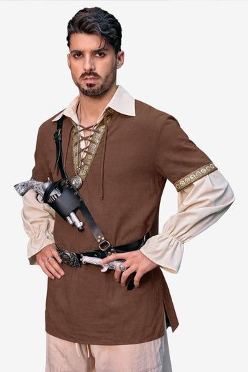 Runcati Coffee Lace Up Pirate Shirt