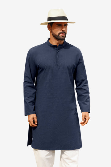 Runcati Dark Blue Casual Henley Shirt
