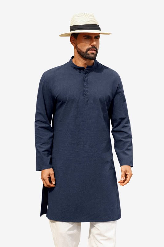 Runcati Dark Blue Casual Henley Shirt