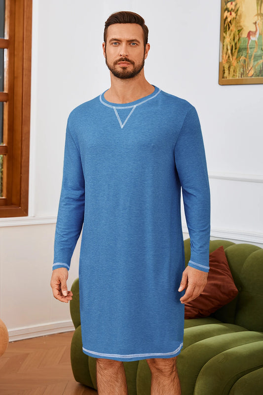 Runcati  Dark Blue Mens Comfy Sleep Nightshirt