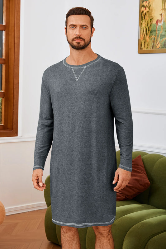 Runcati  Dark Grey Mens Comfy Sleep Nightshirt