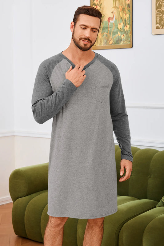 Runcati Dark Grey V Neck Sleep Shirt
