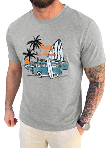 Runcati Gray Crew Neck Casual Shirt