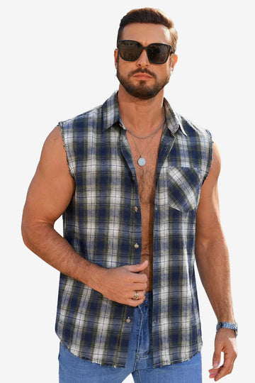 Runcati Green Sleeveless Plaid Shirts