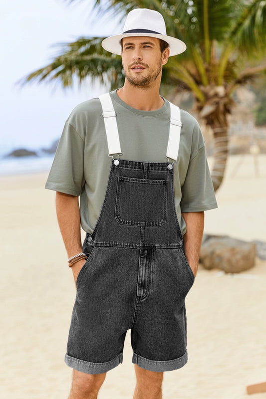 Runcati Grey Denim Bib Overall Shorts