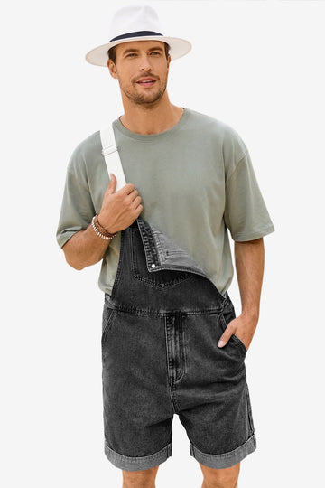 Runcati Grey Denim Bib Overall Shorts