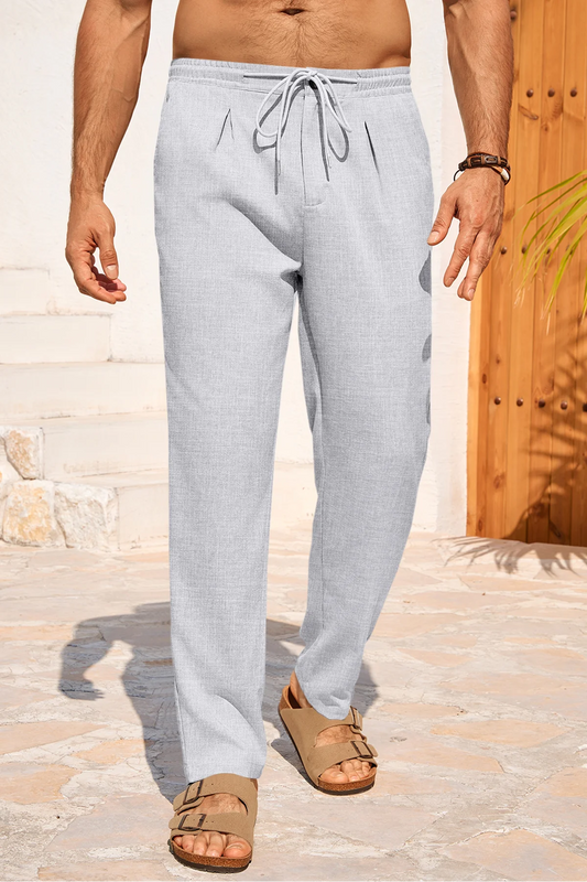 Runcati Grey Linen Casual Pants