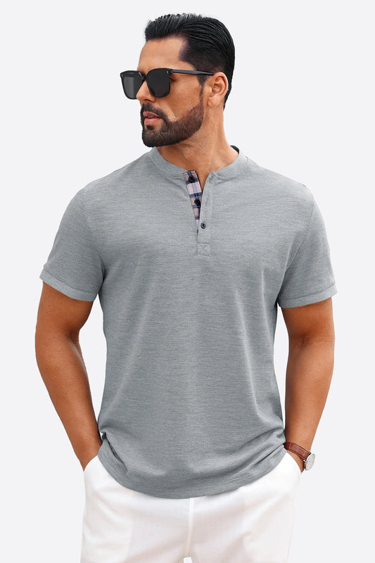 Runcati Grey Plaid Henley T-Shirts