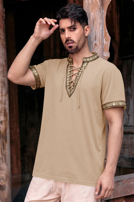Runcati Khaki Lace Up Pirate Shirt
