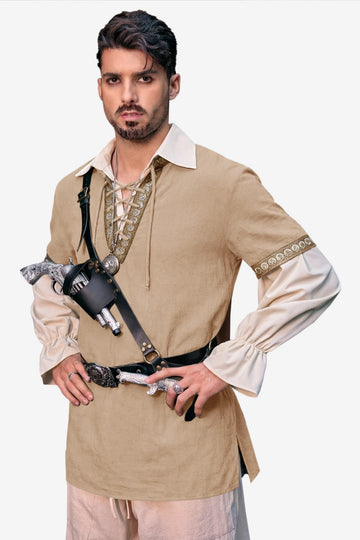 Runcati Khaki Lace Up Pirate Shirt