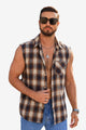 Runcati Khaki Sleeveless Plaid Shirts
