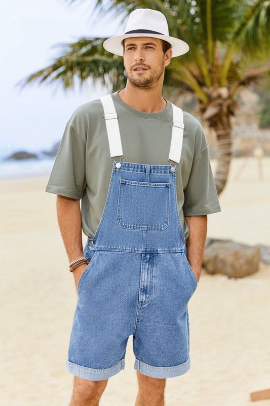 Runcati Light Blue Denim Bib Overall Shorts