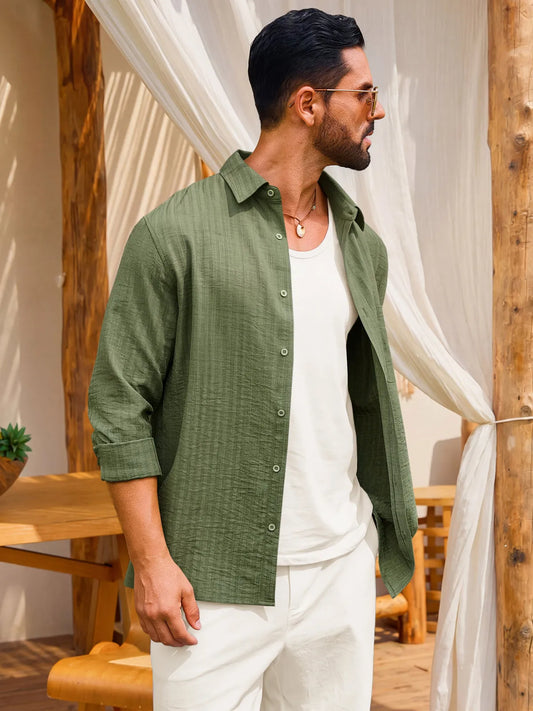 Runcati Mens Army Green Button Down Shirts