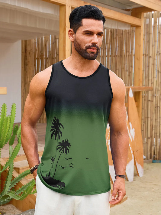 Runcati Mens Army Green Casual Tank Tops