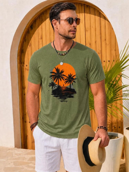 Runcati Mens Army Green Coastal Graphic Tee
