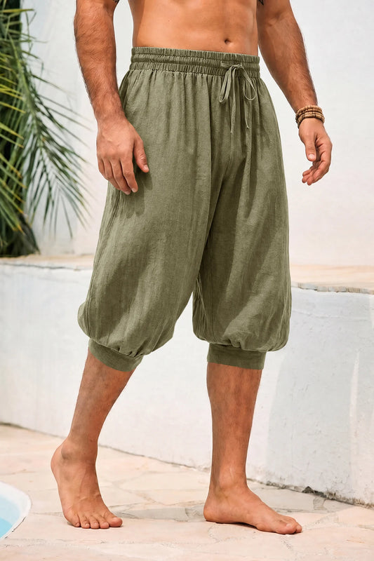 Runcati Mens Army Green Cotton Shorts