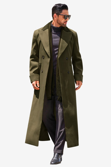 Runcati Mens Army Green Full Length Trench Coat