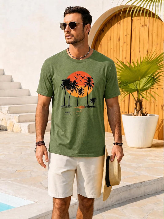 Runcati Mens Army Green Island Graphic Tee