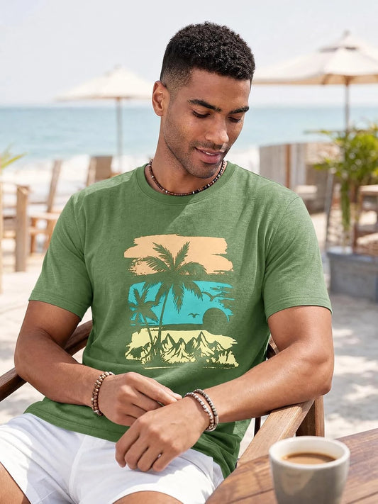 Runcati Mens Army Green Mountain Graphic Tee