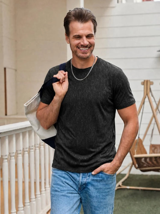 Runcati Mens Black Acid Wash Tee