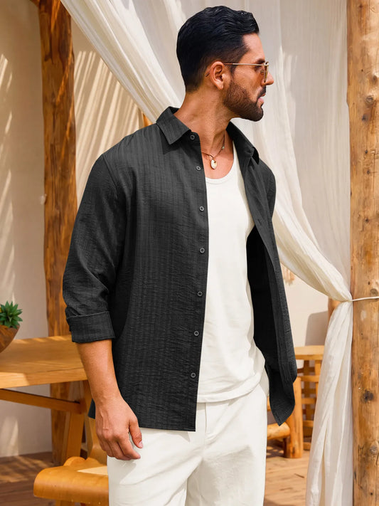 Runcati Mens Black Button Down Shirts