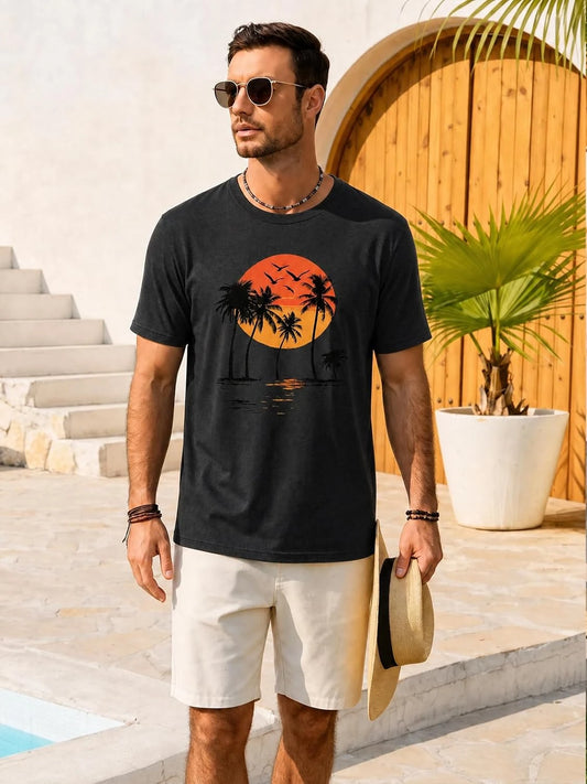 Runcati Mens Black Island Graphic Tee