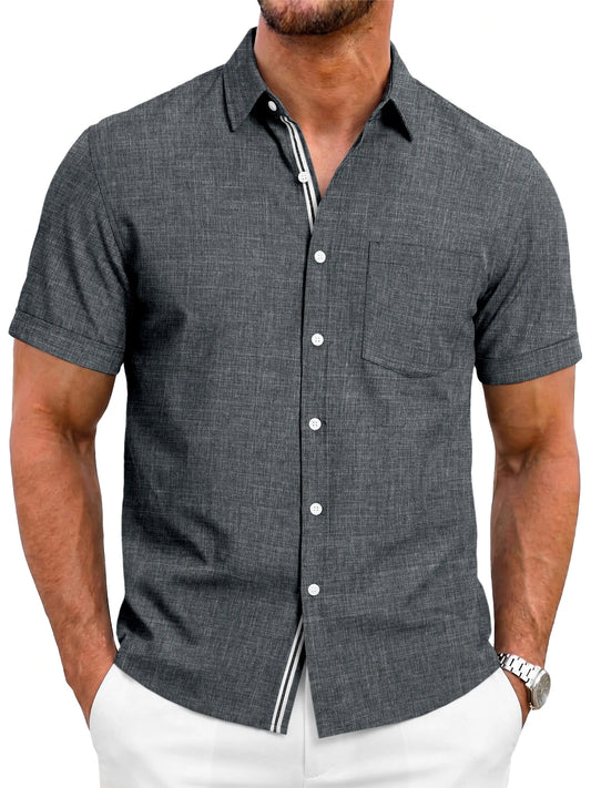 Runcati Mens Black Linen Button Shirt