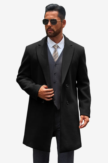 Runcati Mens Black Mid Long Pea Coat