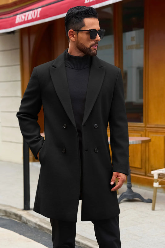 Runcati Mens Black Mid Long Pea Coat